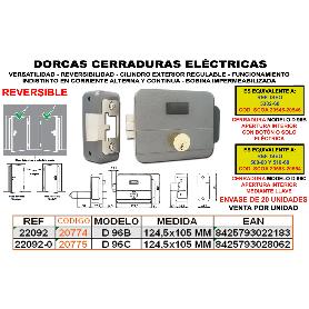 DORCAS CERRADURA ELECTRICA REVERSIBLE D96-C CILINDRO 22092