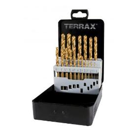 TERRAX-A250214TRO-JUEGO DE 19 BROCAS DIN 338 TIPO N HSS-TIN RECTIFICADAS (ESTUCHE PLÁSTICO)
