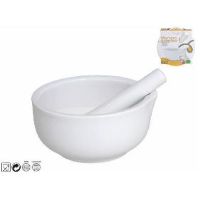 MORTERO PORCELANA BLANCA CON VERTEDOR 14,5X15,5X7,2 CMS APTO PARA LIMPIEZA EN LAVAVAJILLAS