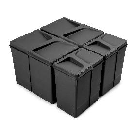 EMUCA KIT DE CONTENEDORES DE RECICLAJE PARA CAJÓN DE COCINA RECYCLE ALTURA 266MM, 2X15LITROS, 2X7LITROS, PLÁSTICO, 