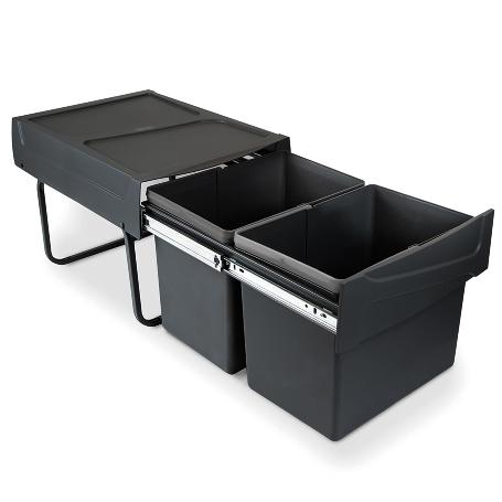EMUCA CONTENEDOR DE RECICLAJE PARA FIJACIÓN INFERIOR Y EXTRACCIÓN MANUAL EN MUEBLE DE COCINA 2X15LITROS, PLÁSTICO, 
