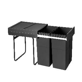 EMUCA CONTENEDOR DE RECICLAJE PARA FIJACIÓN INFERIOR Y EXTRACCIÓN MANUAL EN MUEBLE DE COCINA RECYCLE 2X25LITROS, PL