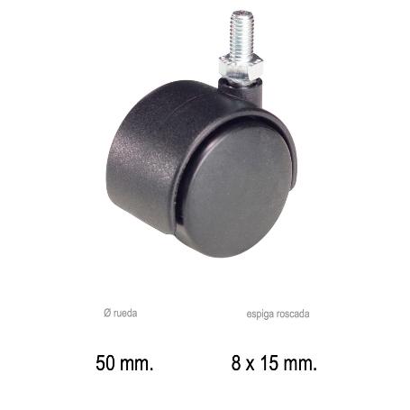 RUEDA DOMESTICA NYLON NEGRO ESPIGA M10X50 MM.