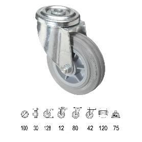 RUEDA INDUSTRIAL GOMA GRIS PASANTE 100 MM.