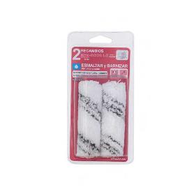 2 REC.MINI RODILLO MICROFIBRA 6CM E-B.AG ESMALTAR Y BARNZAR ALUMINIO AGUA
