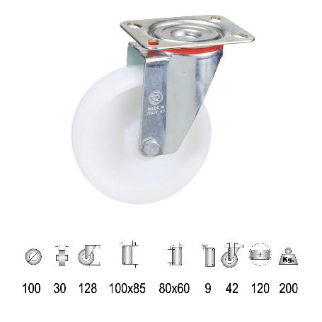 RUEDA INDUSTRIAL NYLON PLACA 100 MM.