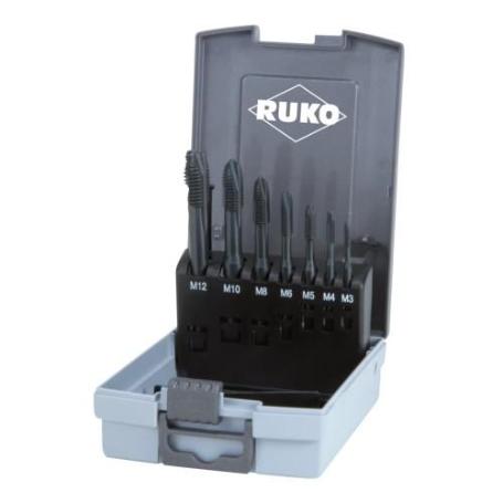 RUKO-245063RO-JUEGO DE 7 MACHOS MÁQUINA M DIN 371 / 376 HSS-CO VAP RECTIFICADOS PARA ACERO INOXIDABLE TIPO B (EN ES
