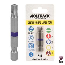 PUNTAS LARGAS DESTORNILLADOR TORX T30 (2 PIEZAS). ACERO S2 AL CROMO VANADIO. PUNTAS HEXAGONALES, DESTORPUNTAS,