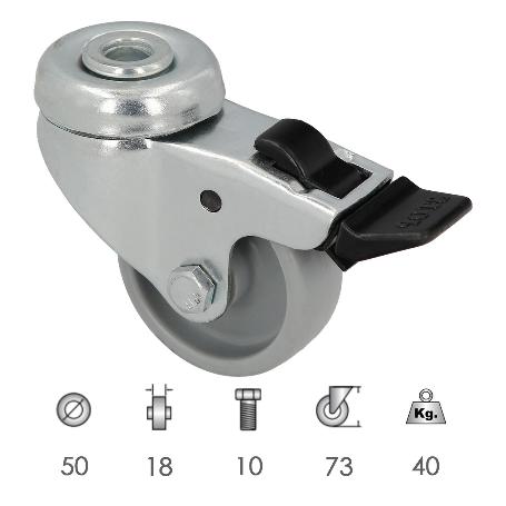 RUEDA DOMESTICA Ø 50 MM. AGUJERO PASANTE Ø 10 MM. CON FRENO