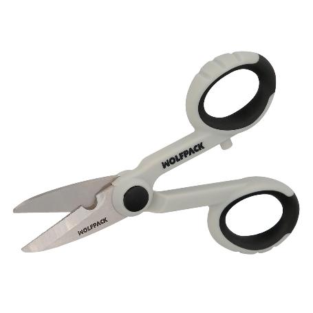 TIJERAS ELECTRICISTA 140 MM. MANGO TPR NO TENSION. HOJAS ACERO INOXIDABLE, ERGONOMICAS, TIJERAS CORTAR CABLE, PELAC