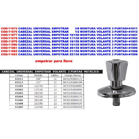 CABEZAL UNIVERSAL METALICO 3 PUNTAS 19/150 41004