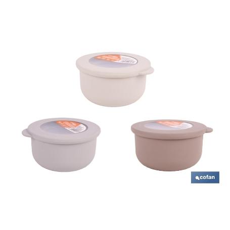 SET DE 3 RECIPIENTES REDONDOS CON TAPA 100 ML, 250 ML, 500 ML