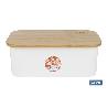 PANERA CON TAPA DE BAMBÚ COLOR BLANCO/MADERA 36 X 24 X13 CM