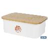 PANERA CON TAPA DE BAMBÚ COLOR BLANCO/MADERA 36 X 24 X13 CM