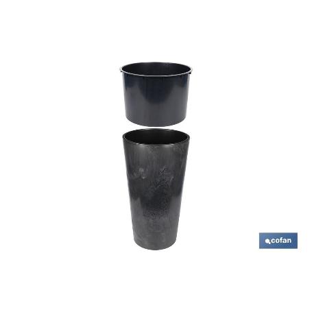 MACETERO 2 EN 1 FORMA CÓNICA CON DEPÓSITO COLOR NEGRO PP Ø 295 X 571 MM 12,5 L   CAJA 5 UNID.