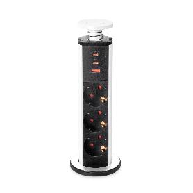EMUCA MULTICONECTOR EXTRAÍBLE VERTIKAL, 3 ENCHUFES TIPO SCHUKO, 1 USB TIPO A, 2 USB TIPO C, PLÁSTICO Y ALUMINIO, PI