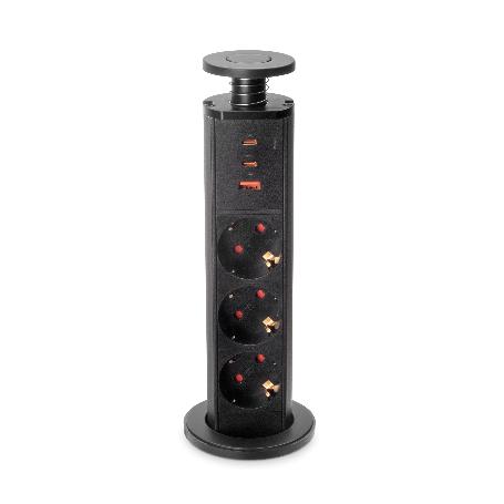 EMUCA MULTICONECTOR EXTRAÍBLE VERTIKAL, 3 ENCHUFES TIPO SCHUKO, 1 USB TIPO A, 2 USB TIPO C, PLÁSTICO Y ALUMINIO, PI