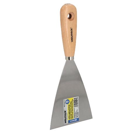 ESPATULA MANGO MADERA HOJA ACERO 100 MM. APLICAR YESO, PINTORA, MASILLAS, PLADUR, ETC.
