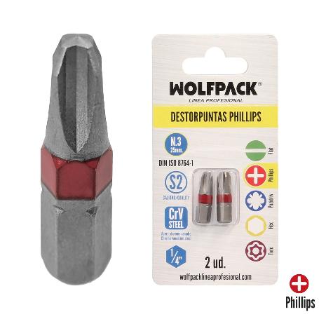 PUNTAS DESTORNILLADOR PHILLIPS Nº 3 (2 PIEZAS). ACERO S2 AL CROMO VANADIO. PUNTAS HEXAGONALES, DESTORPUNTAS,