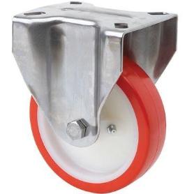 RUEDA FIJA  INOX.17ZVI200-PO NYLON BLANCO-POLIUR.ROJO EJE LISO