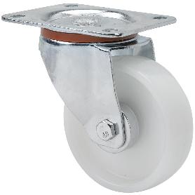 RUEDA GIRATORA PLACA 110-125-1 NYLON BLANCO EJE RODILLOS