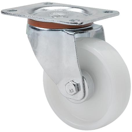 RUEDA GIRATORA PLACA 110-125-1 NYLON BLANCO EJE RODILLOS
