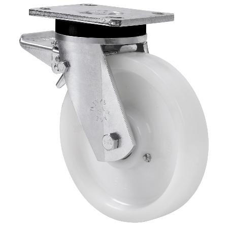 RUEDA GIRATORA PLACA FRENO 10SLRFD150-FT NYLON BLANCO EXTRAFUERTE EJE LISO