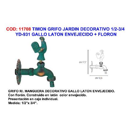 PLUVIA GRIFO JARDIN DECORATIVO YD931 GALLO 1-2-3-4 LATON EN+FLOR