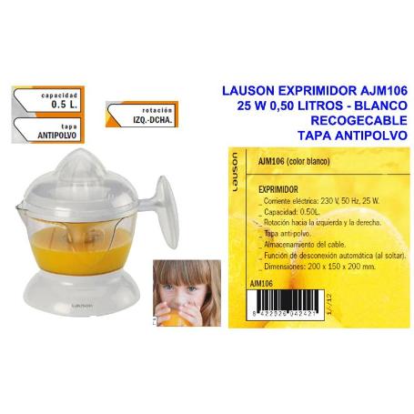 EXPRIMIDOR AJM106 25 W 0,50 LTROS.BLANCO+RECOGECABLE+TAPA