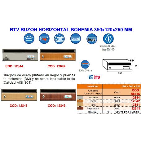 BTV BUZON FINSTOKHORIZ BOHEMIA 3 NOGAL OSCU 350X120X250 MM 06853