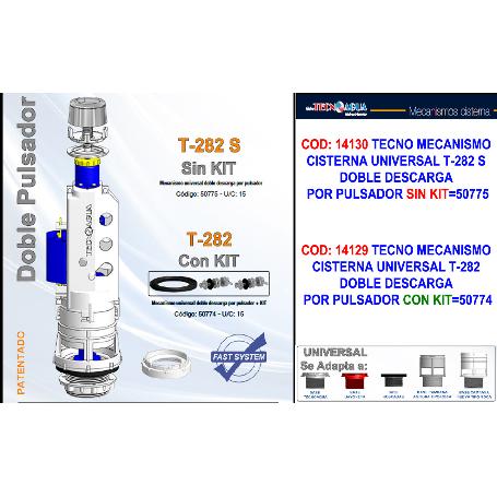 TECNO DESCARGADOR WC CISTERNA T282N DOBLE DESCARGA+KIT  507774