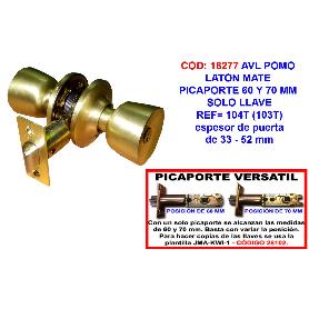 AVL POMO LATON MATE PICAPORTE 60 Y 70 MM SOLO LLAVE 104T