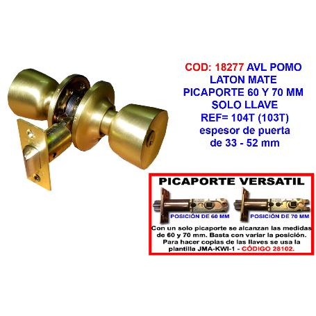 AVL POMO LATON MATE PICAPORTE 60 Y 70 MM SOLO LLAVE 104T