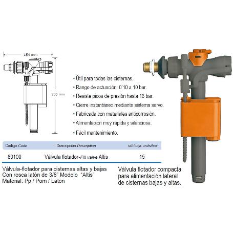 PRHIE VALVULA FLOTADOR LATERAL CISTERN WC ALTA-BAJA ALTIS 80100