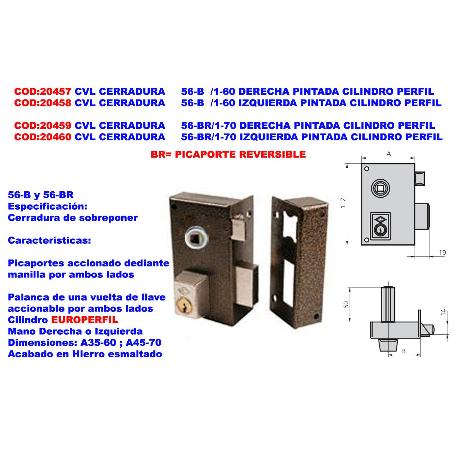 CVL CERRADURA     56-B  -1-60 IZQUIERDA PINTADA CILINDRO PERFIL