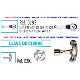 AGA LLAVE CIERRE 301T 8 MM CONTADORES PARA CIERRE TRIANGULAR