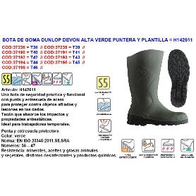 DUNLOP FINSTO BOTA AGUA GOMA VERDE PUNTER+SUELA ACERO DEVON Nº43
