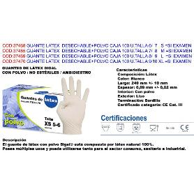 BAJA GUANTE LATEX DESECHABLE+POLVO CAJA 100 U.TALLA 7- 8 M EXAME