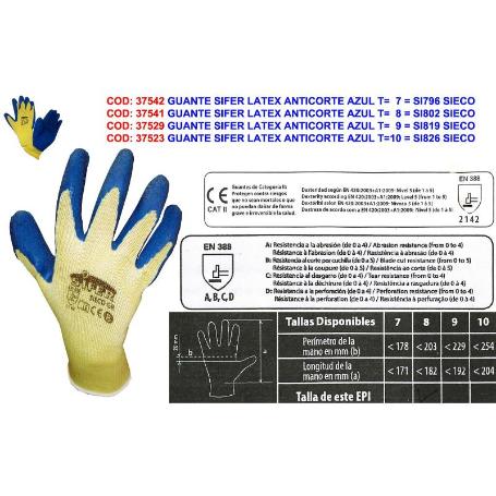 SIFER GUANTE LATEX EXTRARUGOSO-ALGODON AGRICOLA AZUL T-10 GOLIAT (CAJA 12 UNIDADES)
