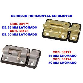 CERROJO HORIZONTAL 35 MM LATONADO EN BLISTER S-716