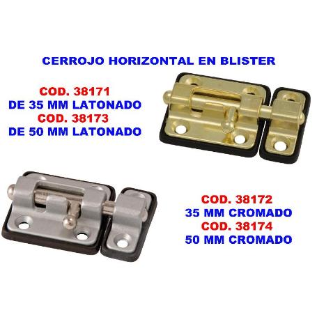 CERROJO HORIZONTAL 35 MM LATONADO EN BLISTER S-716