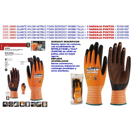 GUANTE SIFER NYLON+NITRILO PUNTOS SUPERFOAM SICRODOT T-9 HEFESTO (CAJA 12 UNIDADES)