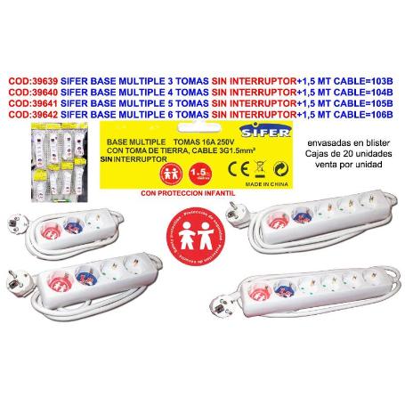 SIFER PROLONGADOR BASE MULTIPLE 4 TOMAS+1,5 MT CABLE 104B