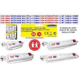 SIFER PROLONGADOR BASE 6 TOMAS INTERRUPTOR+1,5 MT CABLE 106BK