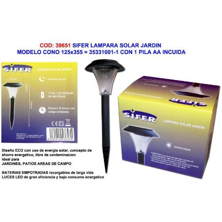 SIFER BALIZA LAMPARA SOLAR JARDIN 125Ø125X355+2 PILA AA 35331004
