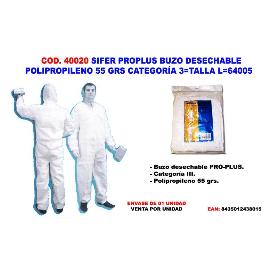 SIFER TRAJE BUZO DESECHABLE POLIP.55GR CATEGORIA 3 TALLA L