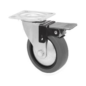 RUEDA MOBILIARIO 60 Ø GOMA GRIS PLACA FRENO 50 KG 18H0341