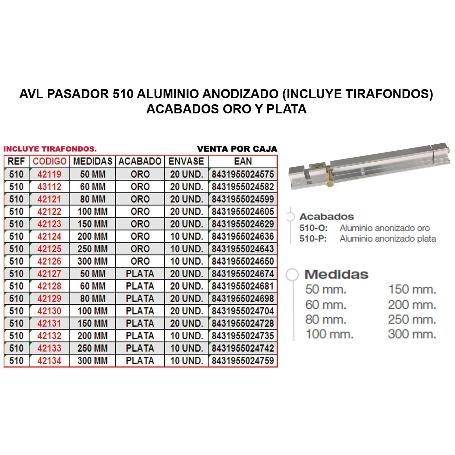 AVL PASADOR 510 ALUMINIO 100 MM PLATA