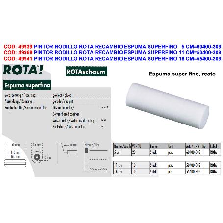 ROTA MINIRODILLO RECAMBIO ESPUMA SUPERFINO 11CM 15Ø 10U 50400309 (CAJA 10 UNIDADES)