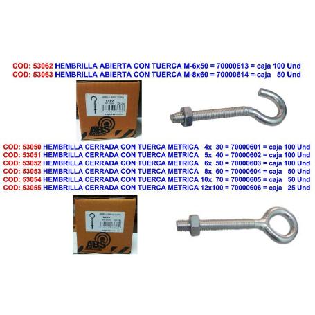 HEMBRILLA-CANCAMO ABIERTA CON TUERCA M-8X60   70000614 (CAJA 50 UNIDADES)